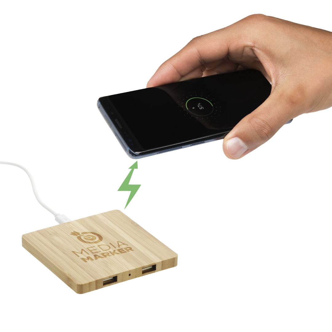FSC® 100% Bamboo Wireless Charge Pad w/Dual Output 8