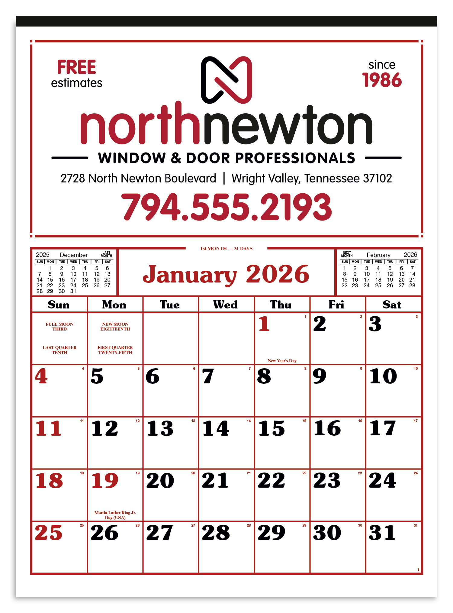 Skinner & Kennedy® Commercial 12-Sheet Calendar 22