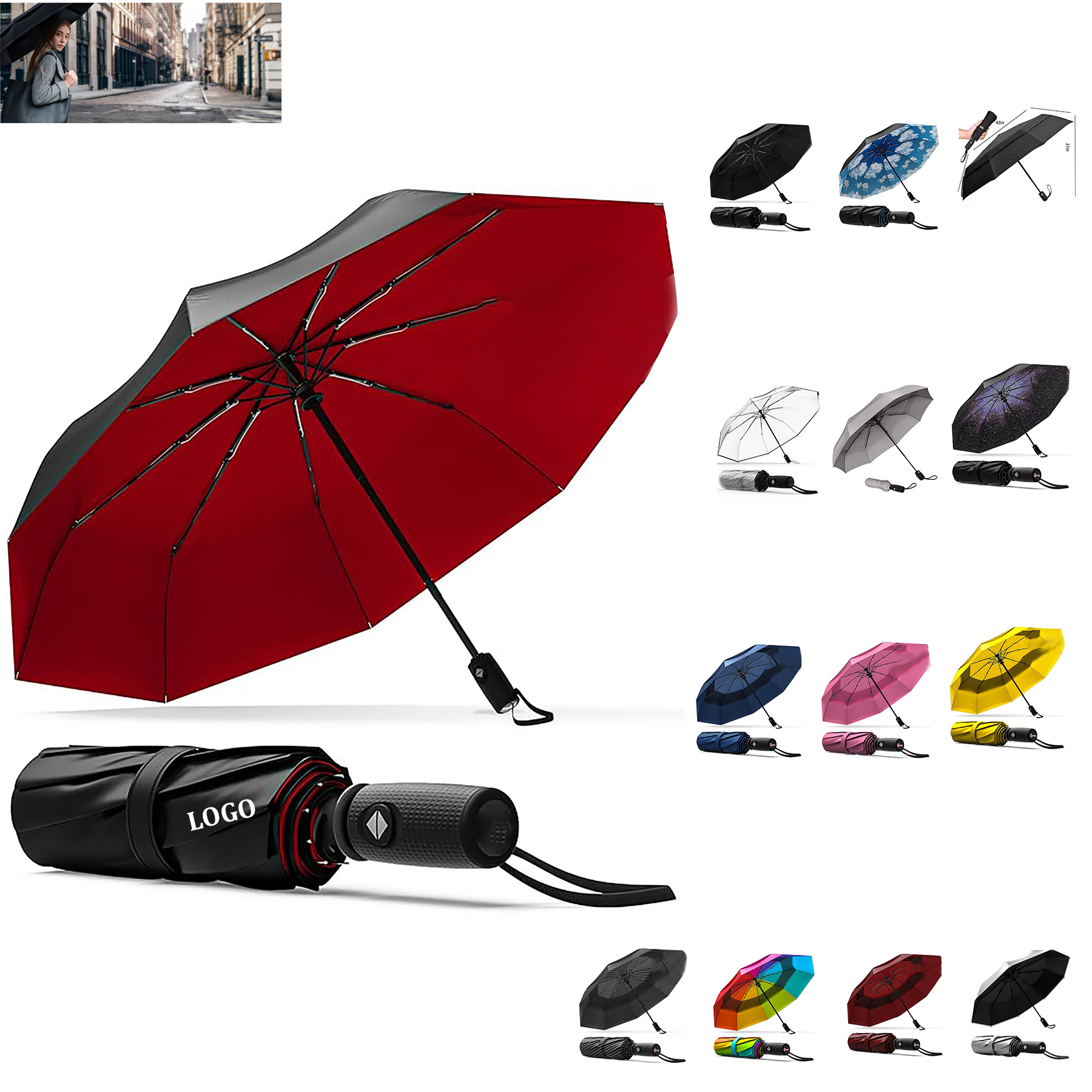 Double Top Windproof Travel Umbrella 1
