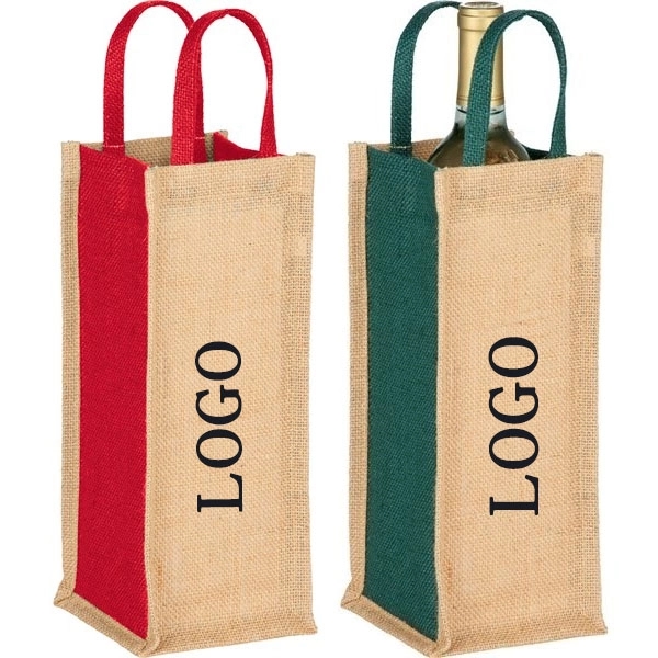 Jute Single Bottle Wine Tote, custom tote bag with logo imprint 3