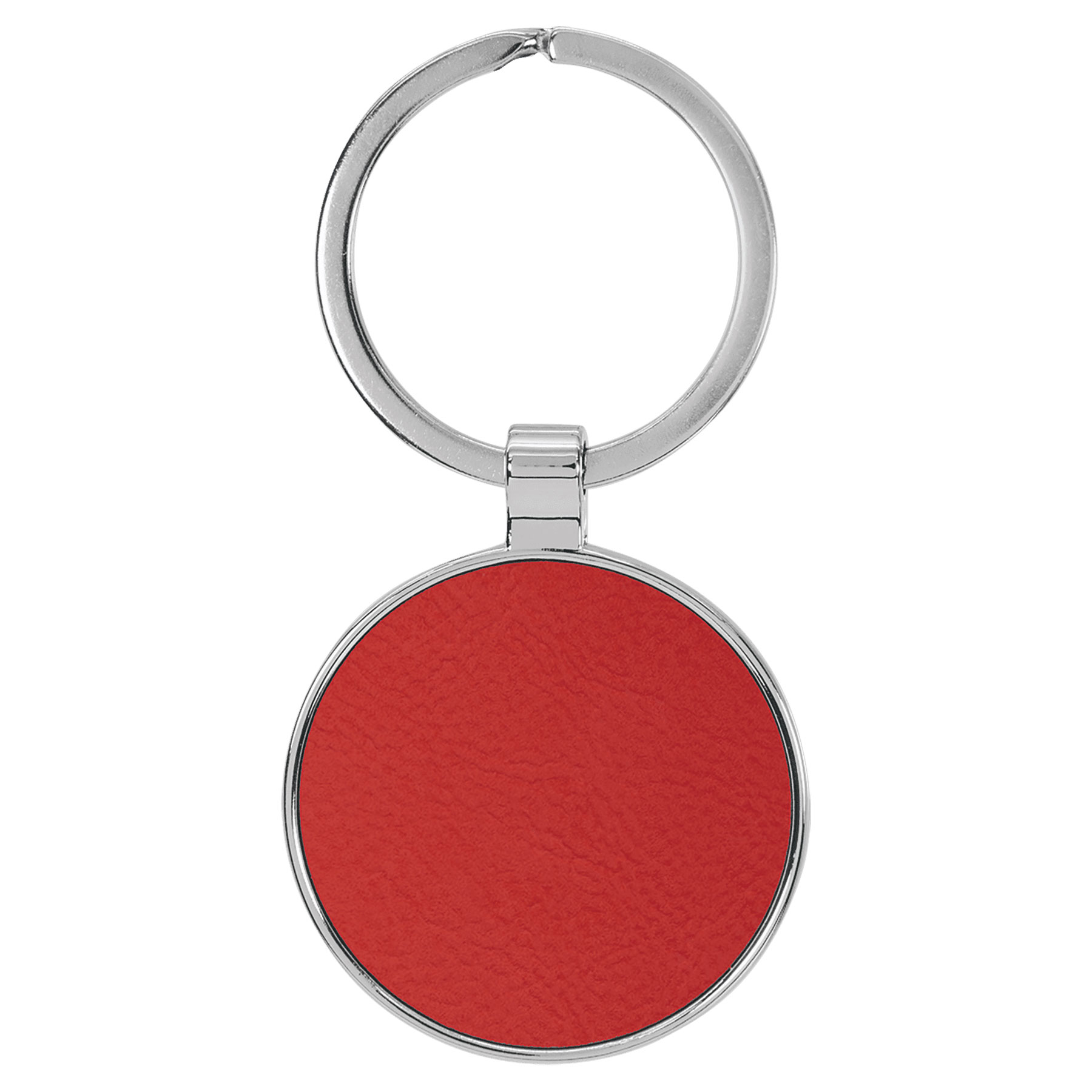 Red Leatherette/Metal Round Keychain 2