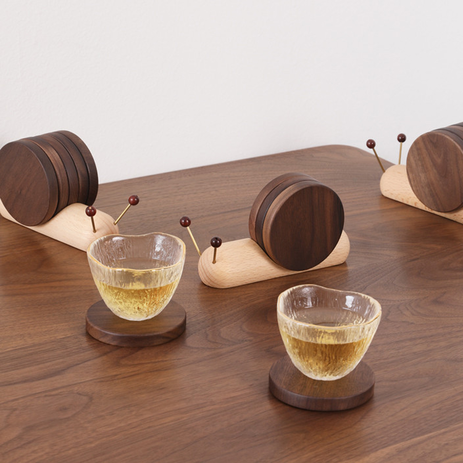 Snail shaped wooden coasters set for drinks 5