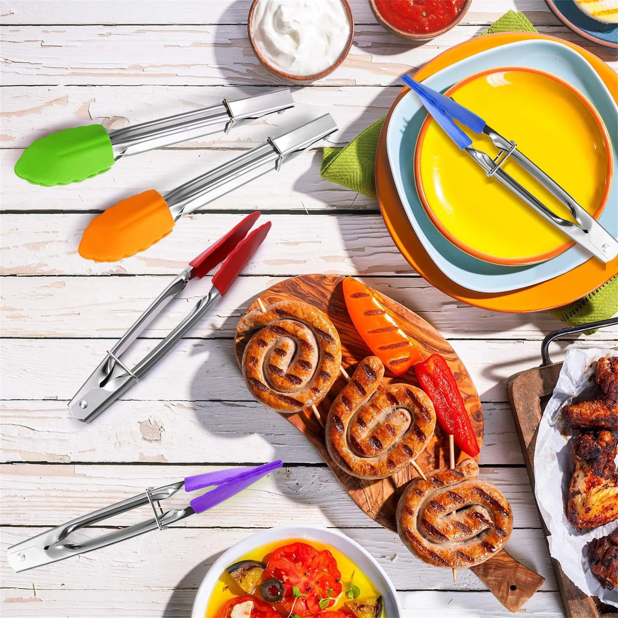 7" BBQ Silicone Tip Tongs 10