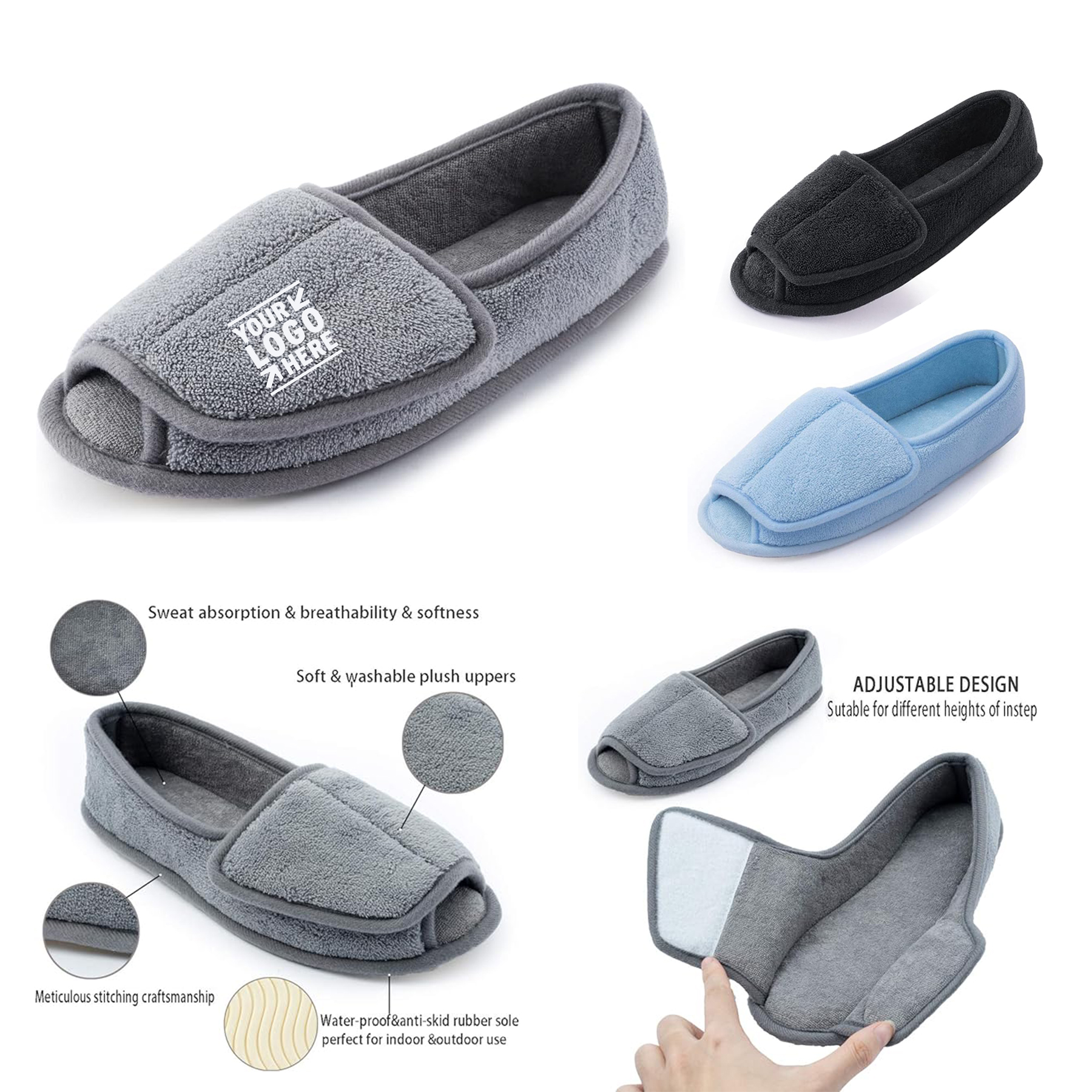 Adjustable Women Diabetic Slippers Arthritis Edema Closure Memory Foam House Shoes 2