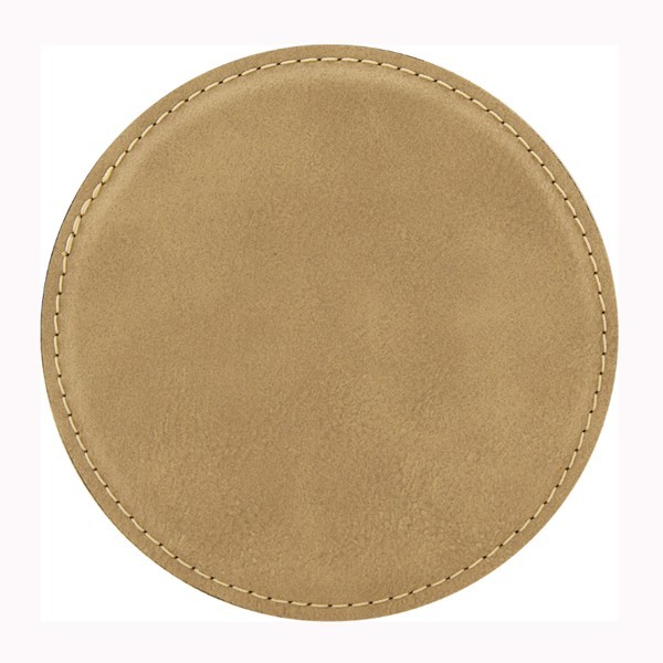 Leatherette Circle Coaster - Light Brown Laser Engraved 3