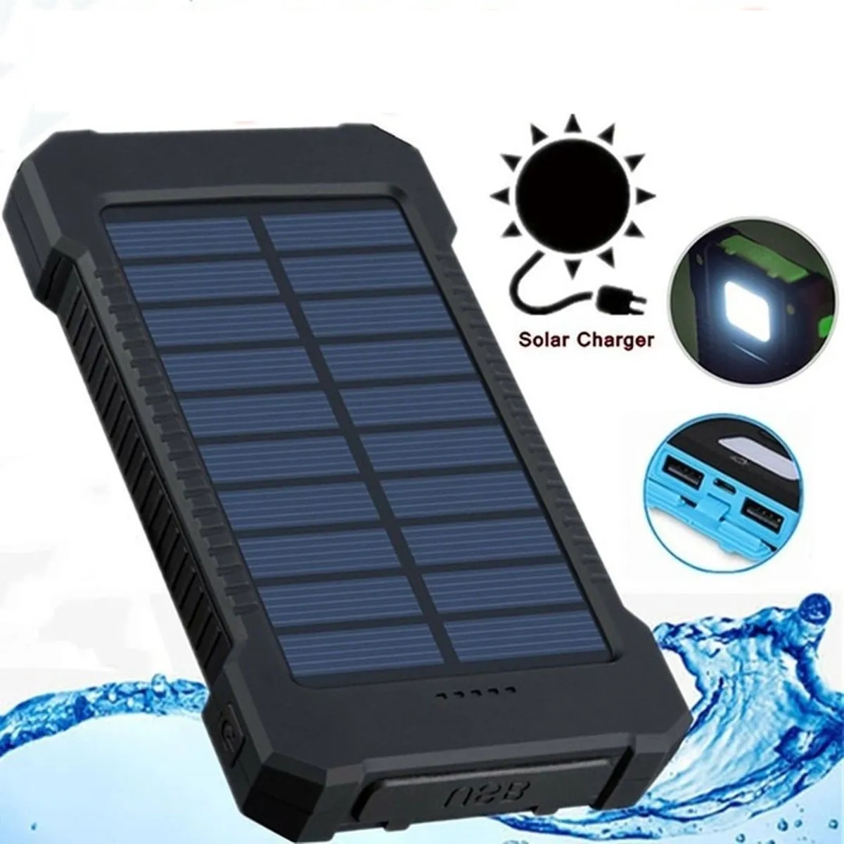 Portable 8000mAh Solar Charger with Flashlight & Compass 4