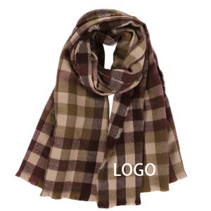 Herringbone Checkered Scarf With Fringe Cape 19