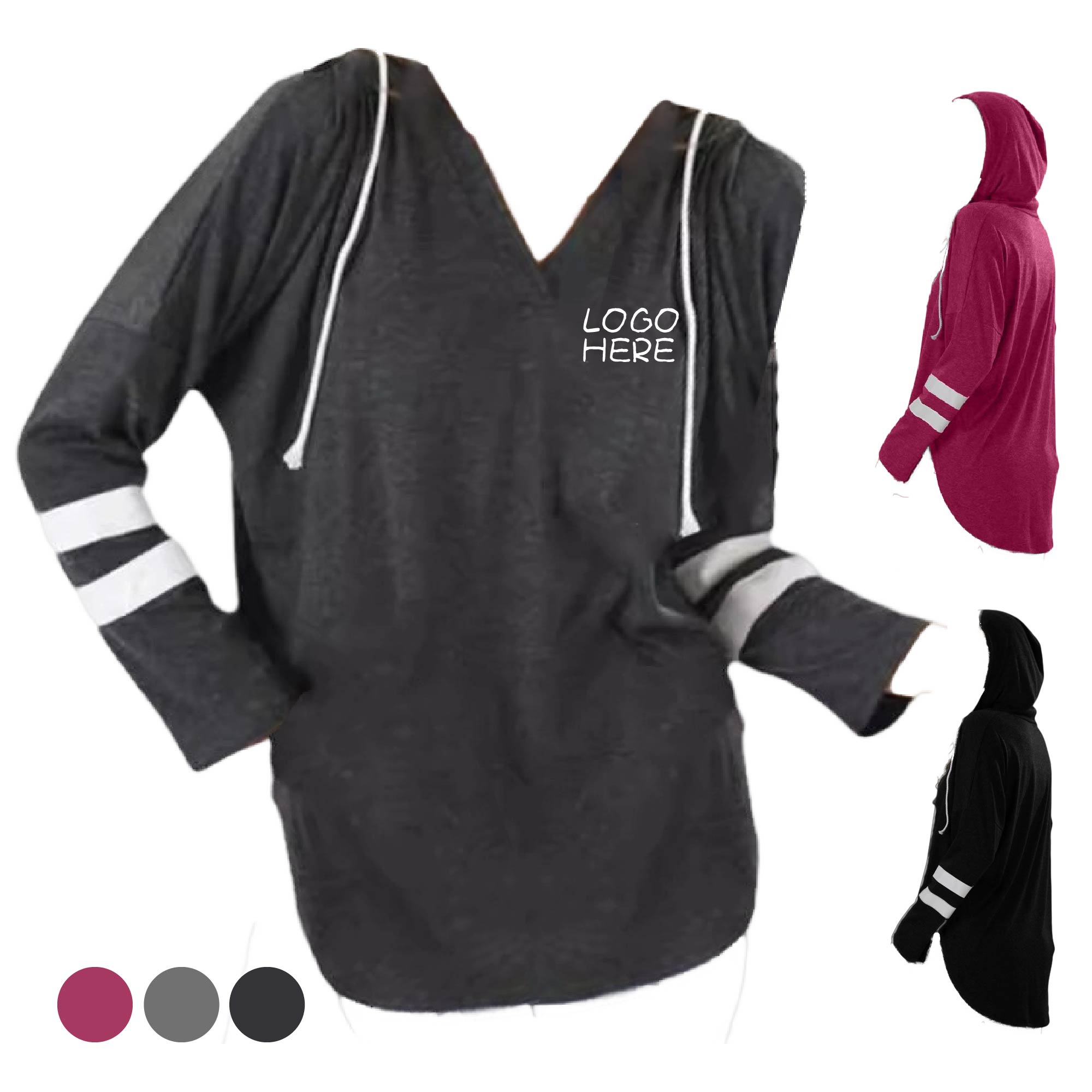 Womens Striped Long Sleeve Hoodie 1