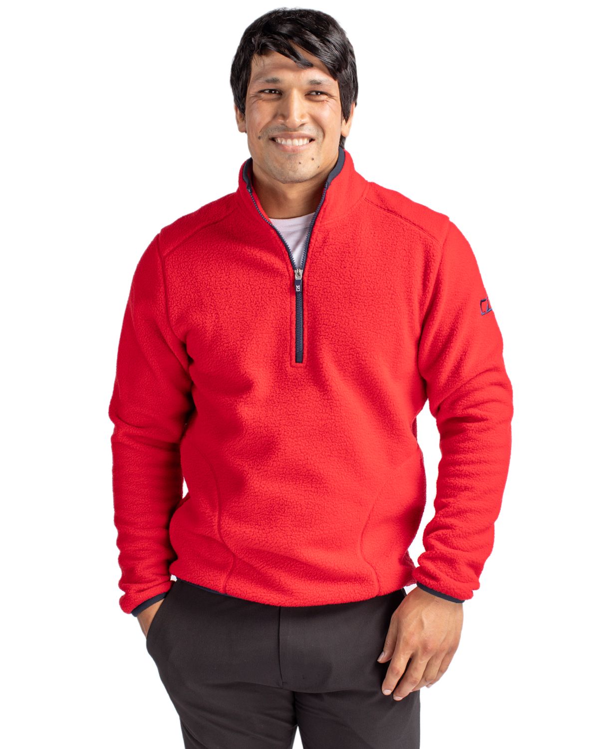 Cutter & Buck Cascade Epic Comfort Recycled Sherpa Fleece Mens Quarter Zip Jacket 18