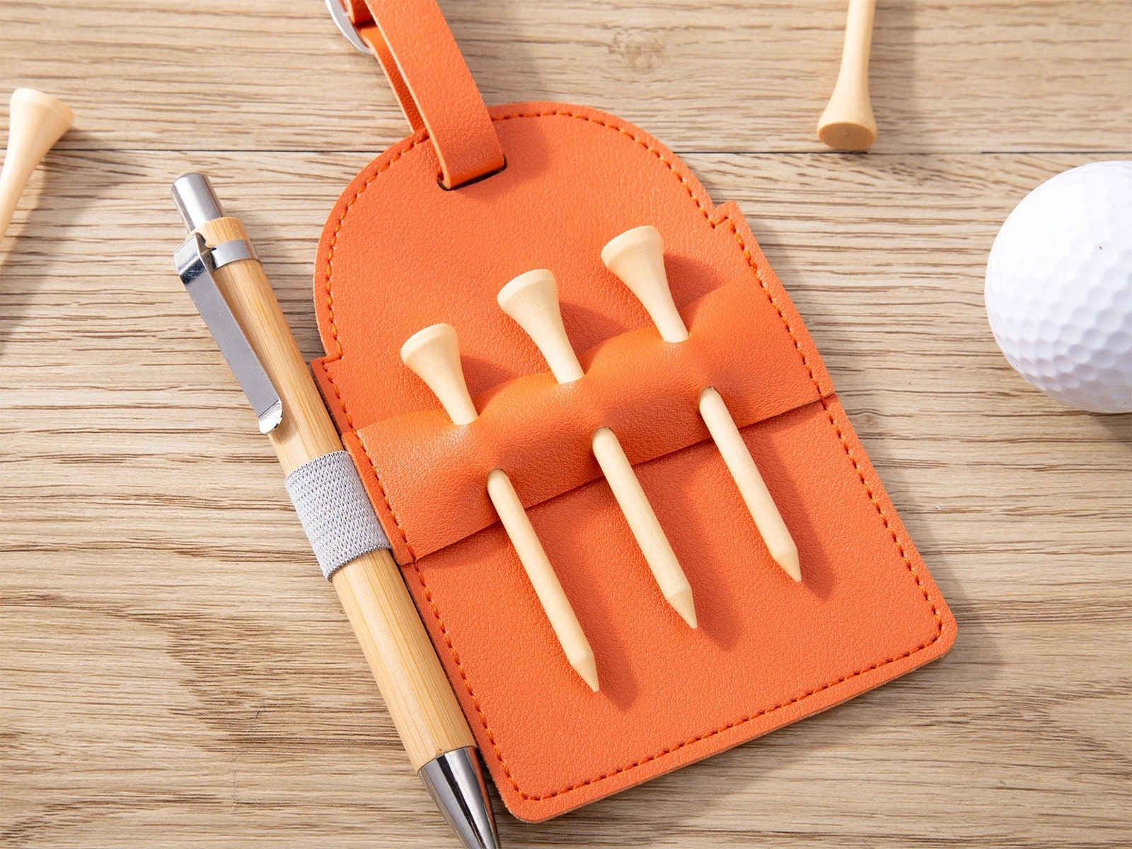 LEATHER GOLF BAG TAG TEE HOLDER 3