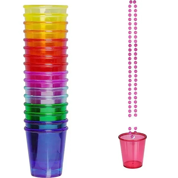 Shot Glass on Beaded Necklace Pack Plastic Cups 4