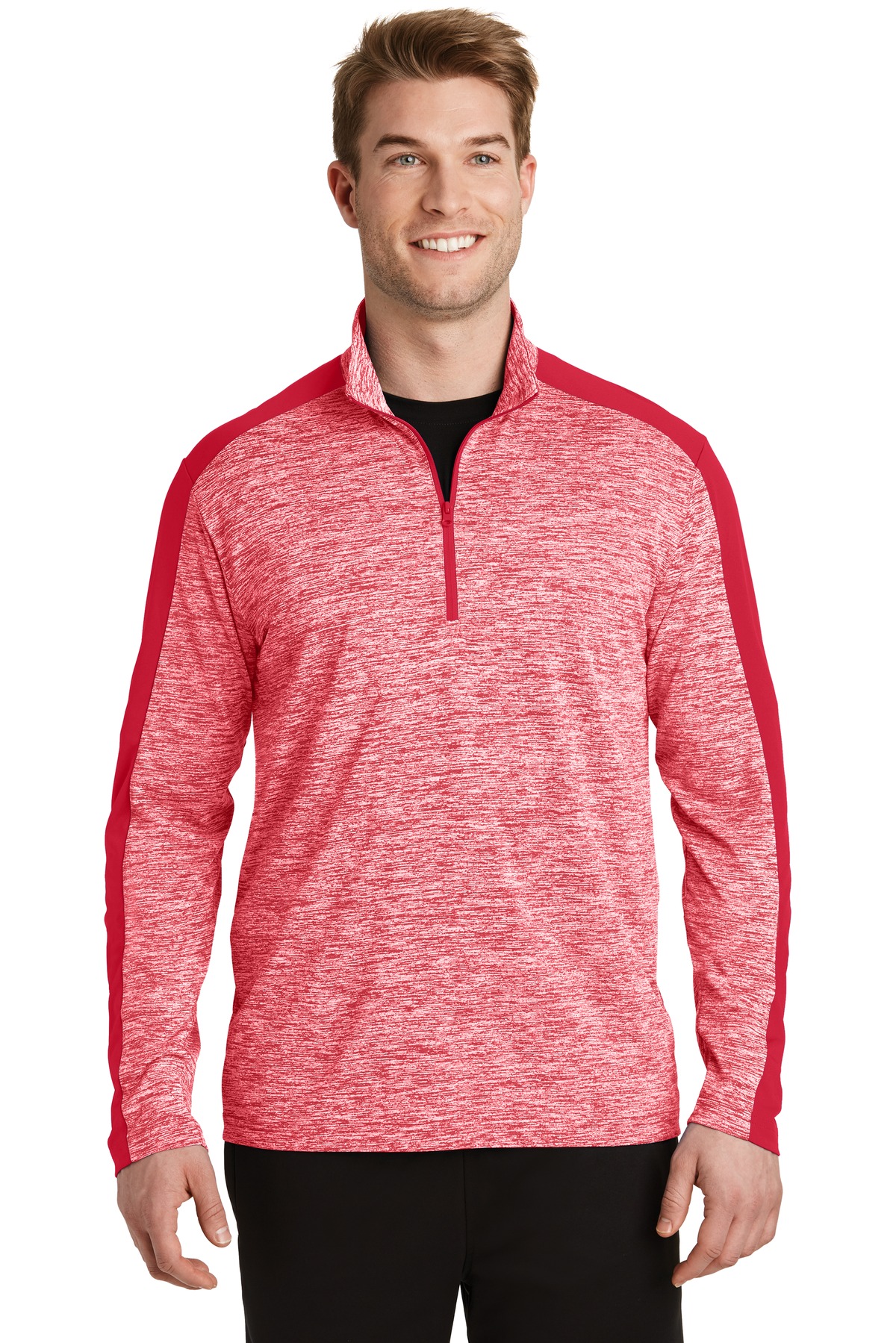 Sport-Tek PosiCharge Electric Heather Colorblock 1/4-Zip Pullover. ST397, custom hoodie or sweatshirt with logo imprint 45