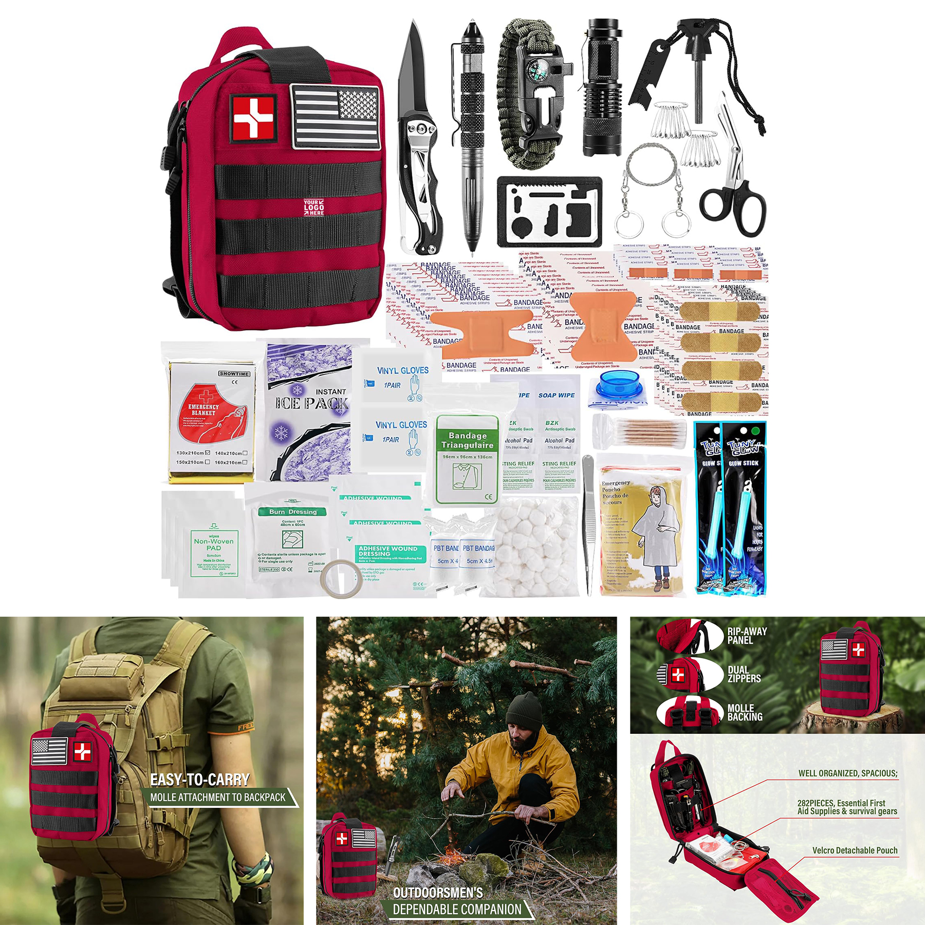 Travel 282PCS Survival First Aid Kit Molle Medical Pouch Outdoor Emergency Survival Gear Equipment  2