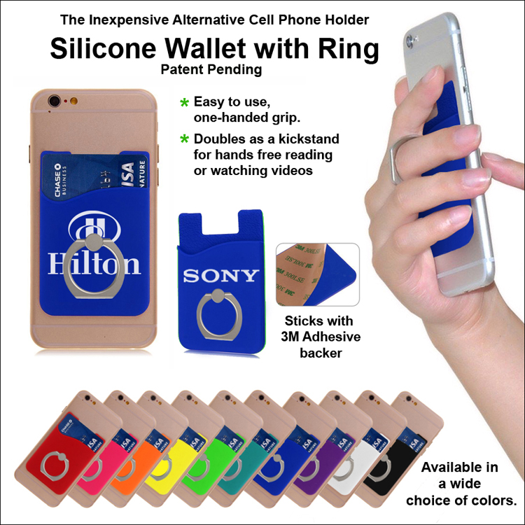 Inexpensive Alternative Cell Phone Holder- Silicone Wallet with Ring - Blue
