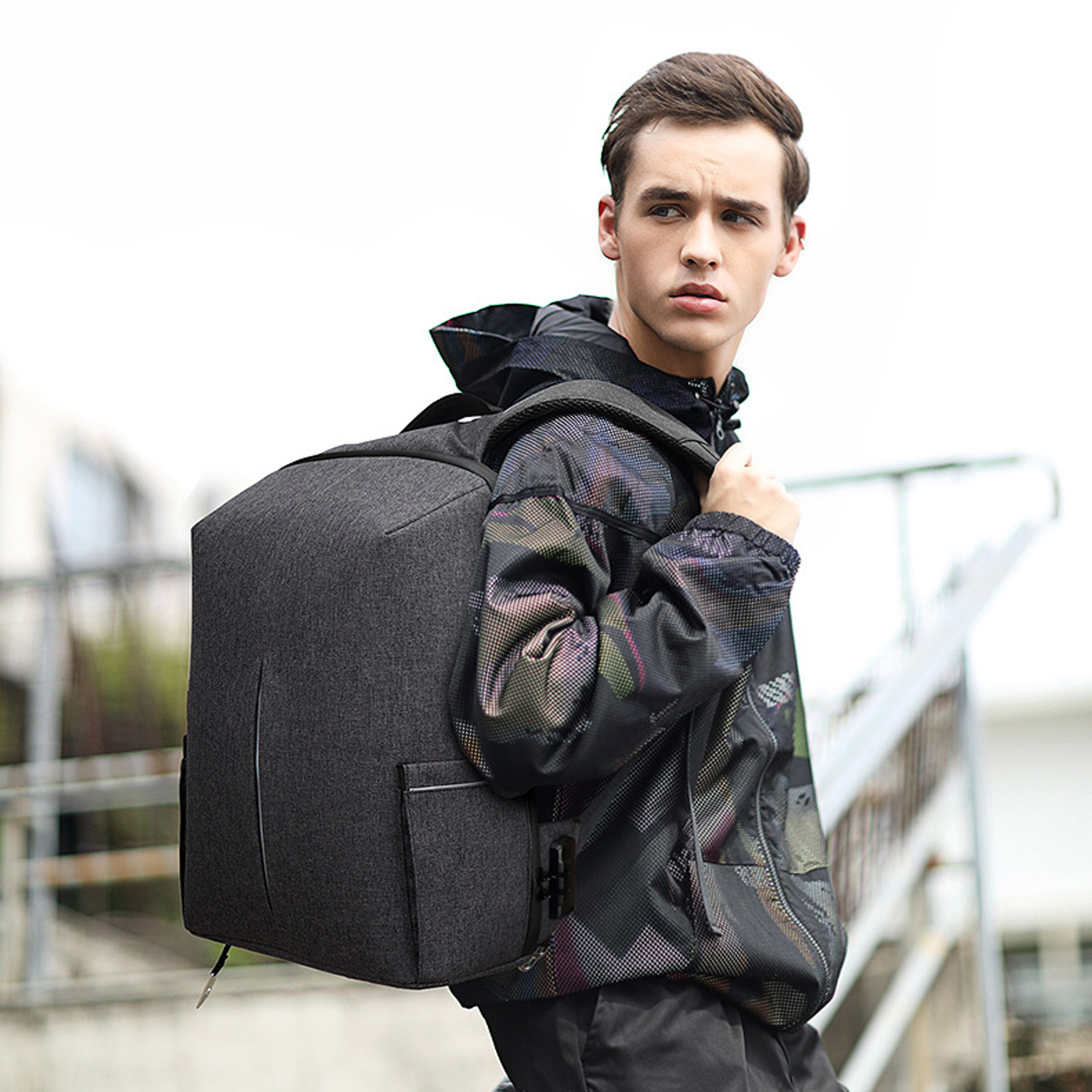 Men Waterproof Password Anti-Theft Computer Backpack 7