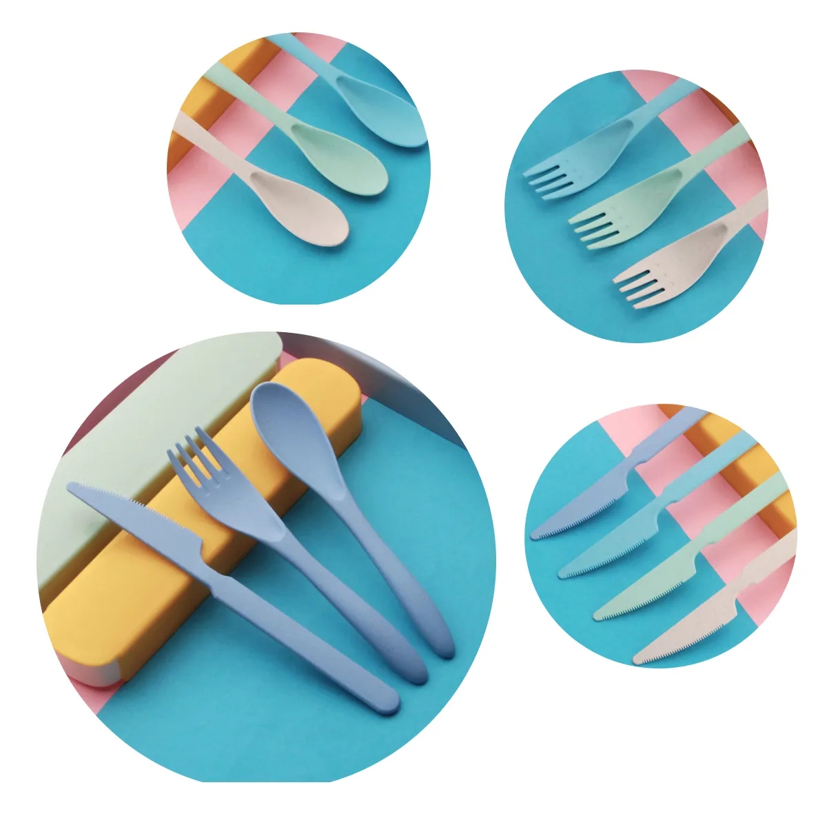 Wheat Straw Flatware Set With Case Spoon Fork Knife 6