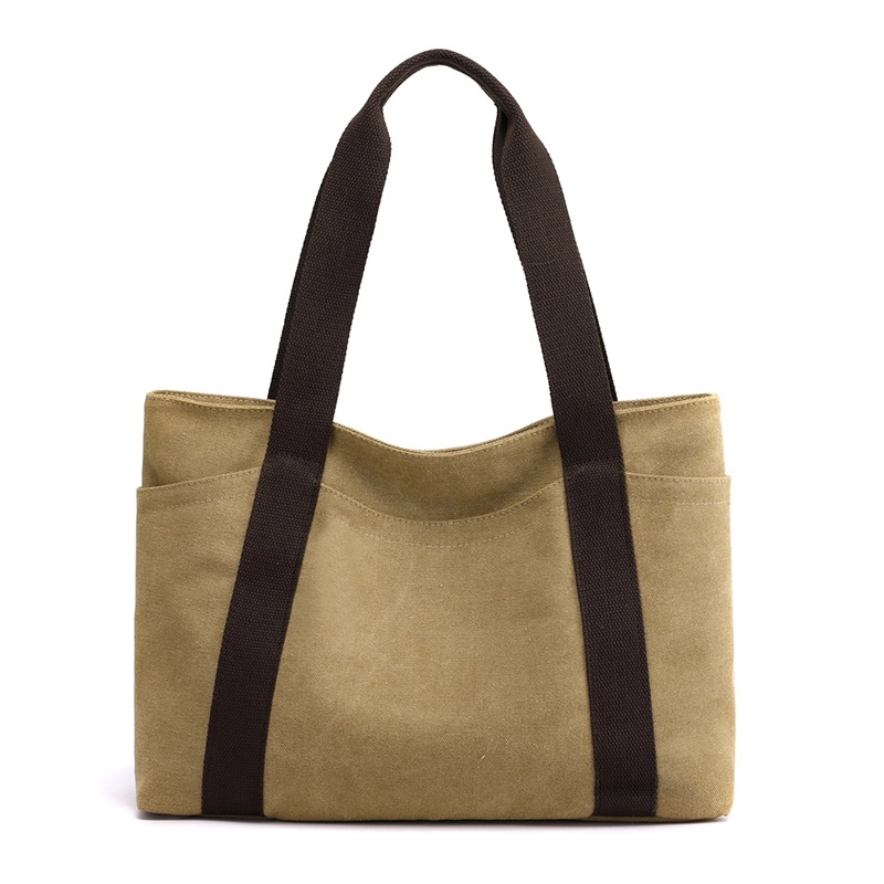 Custom Women's Canvas Multi-pocket Tote Handbag, custom tote bag with logo imprint 8