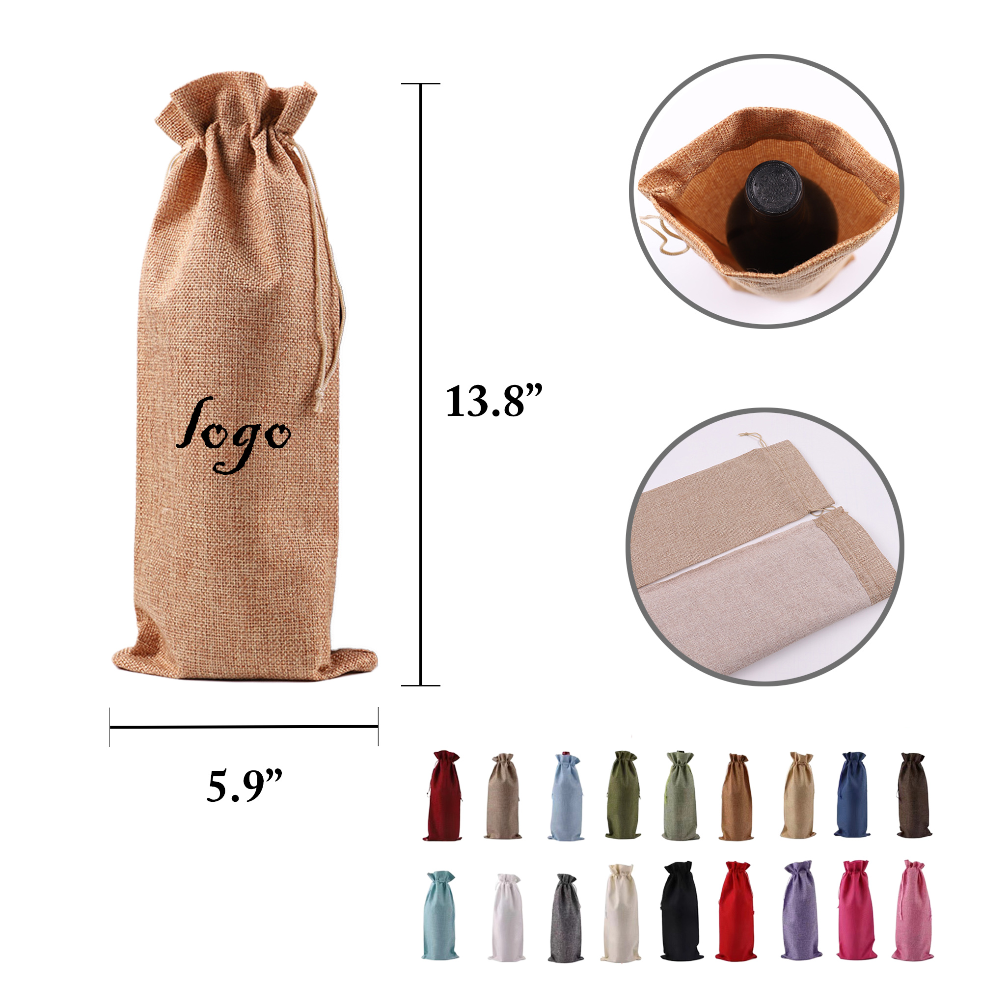 MOQ20 Burlap Wine Bag Set With Drawstring Closure 4