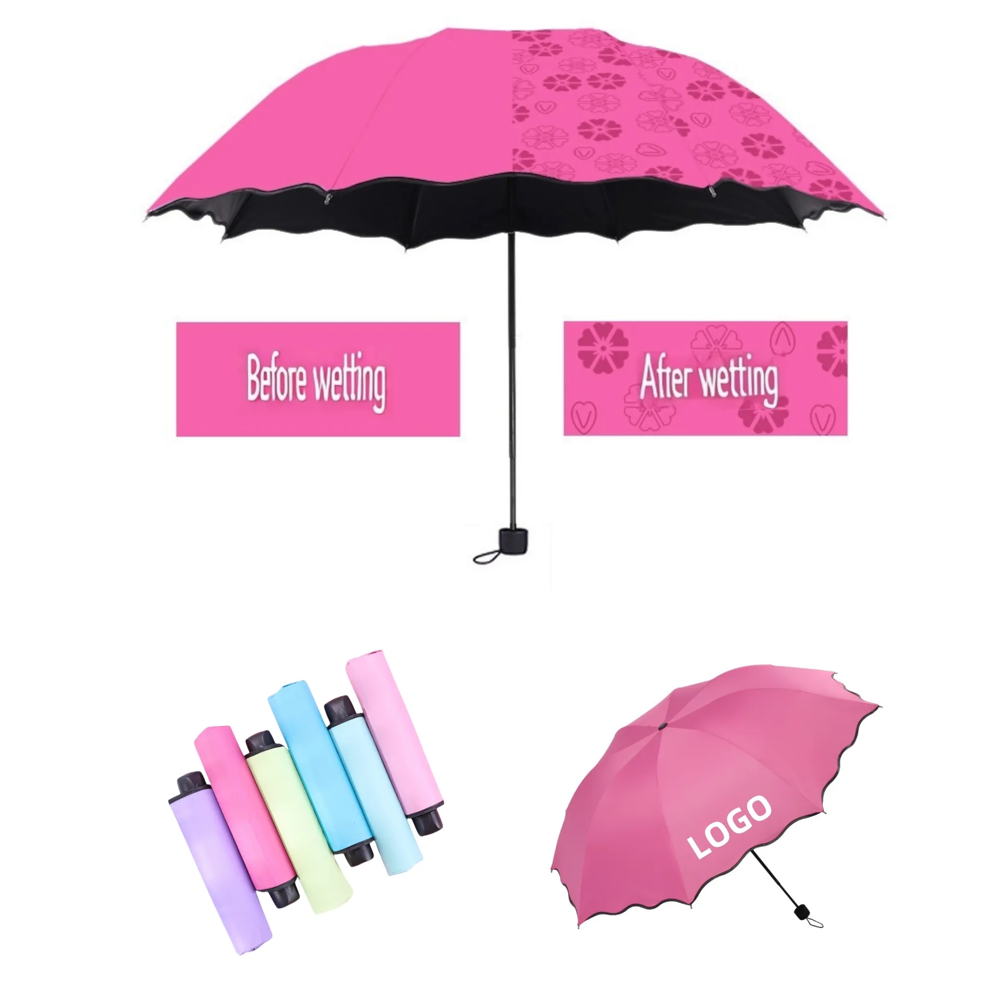 3-Fold Hydrochromic Flower Reveal Sun Umbrella 5