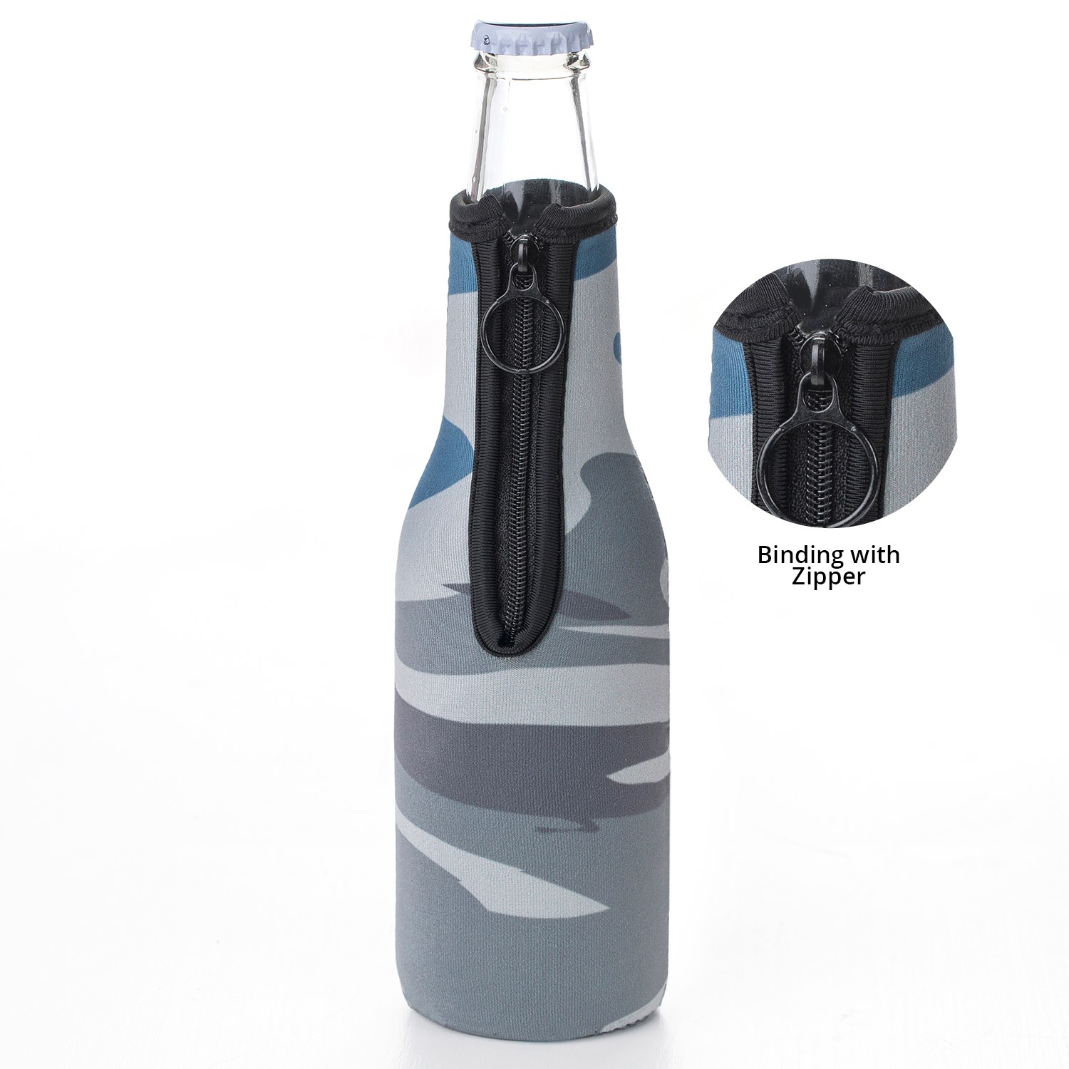 12 Oz. Neoprene collapsible camo Bottle Cooler w/ Bottle Opener 15