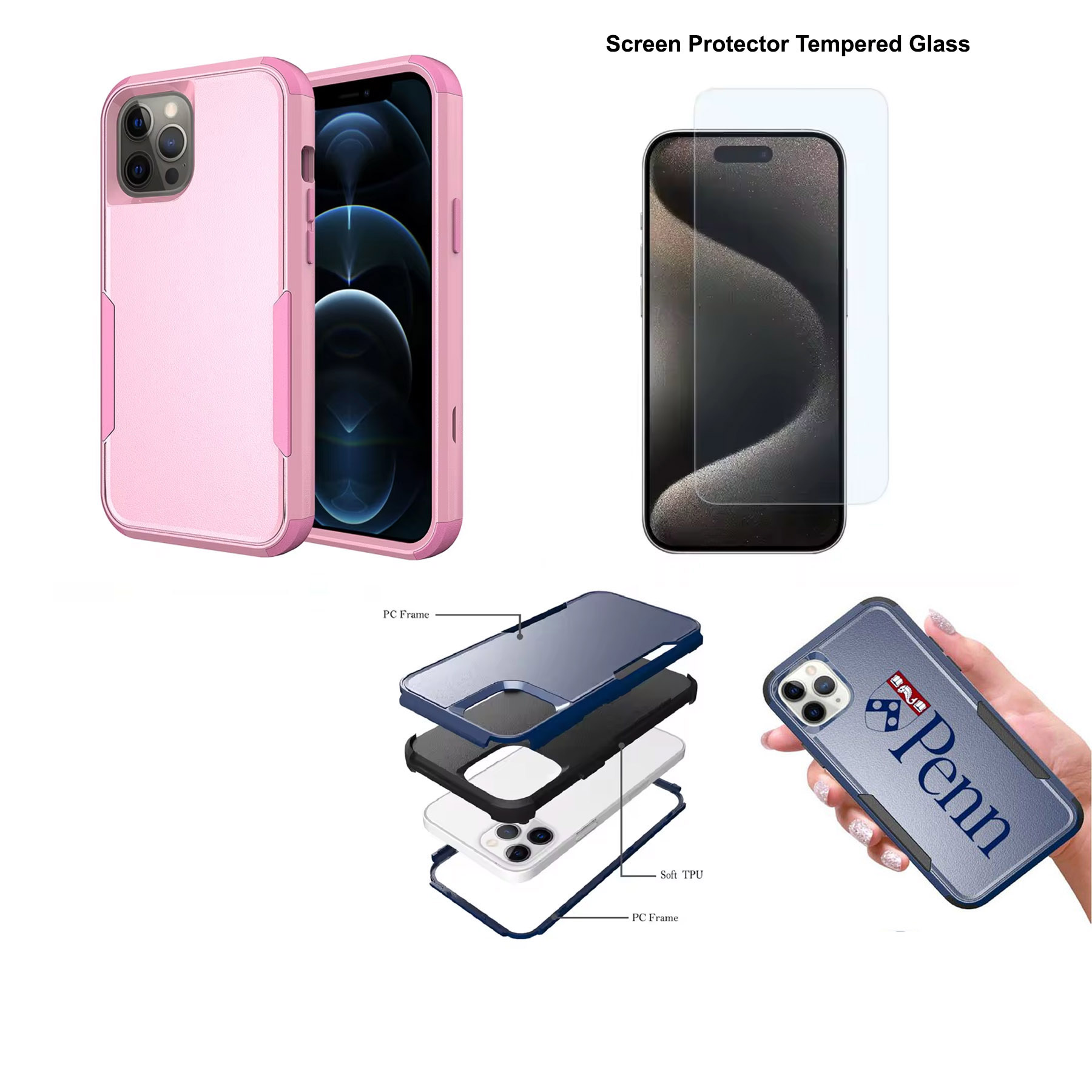 iBank ® iPhone16E Shockproof Case + Tempered Glass Screen Protector 1