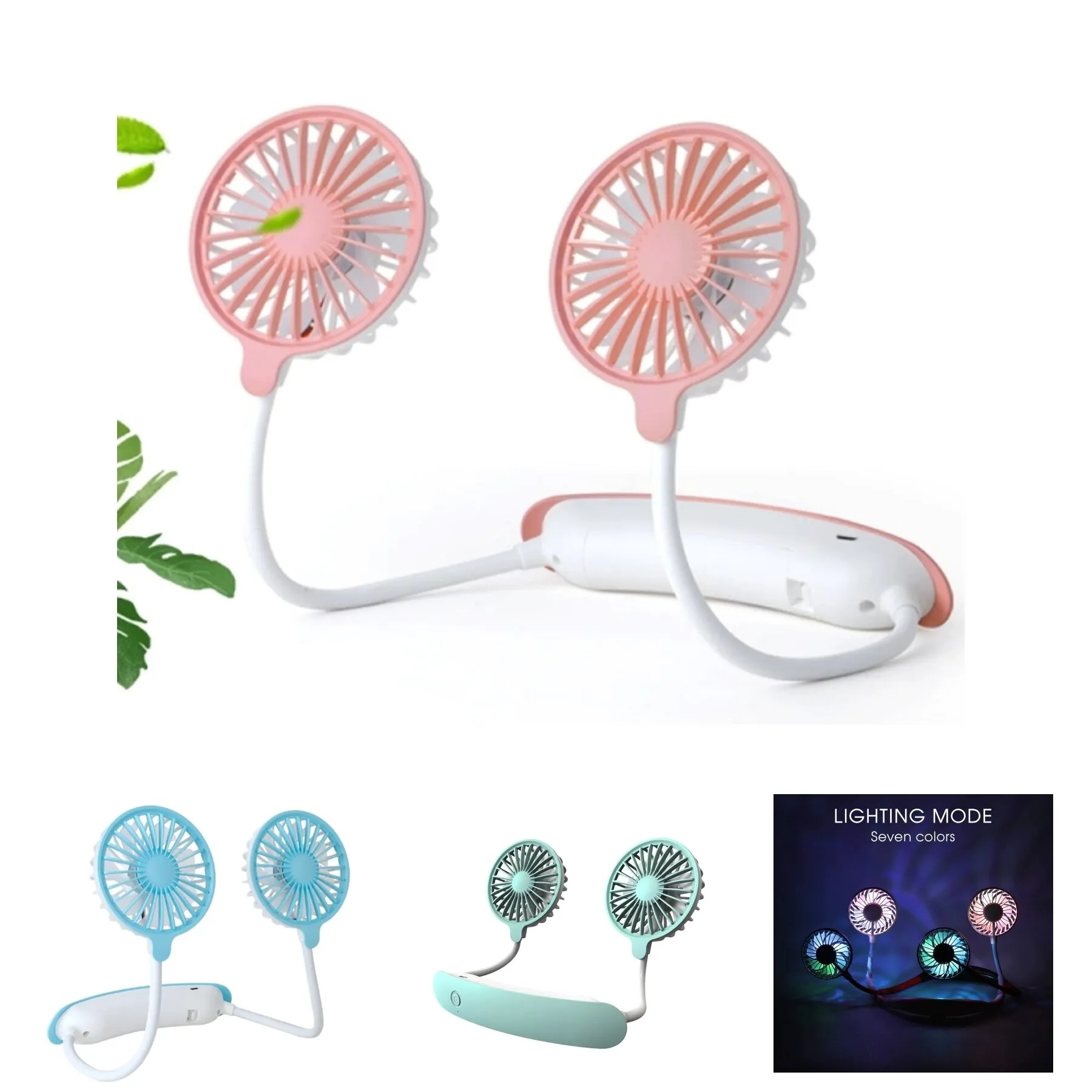 Silent portable lights with long battery life neck fan 3