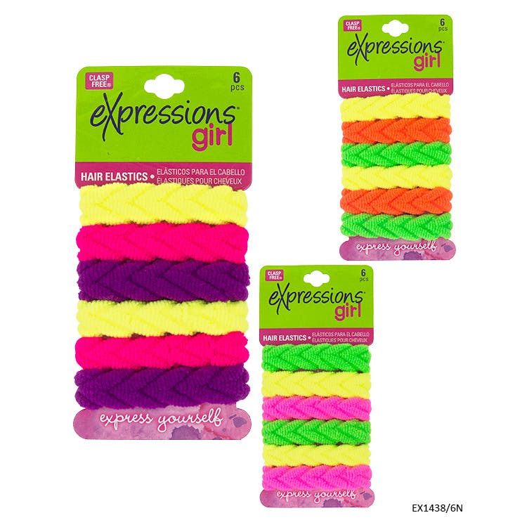 Braided Hair Elastics - 6 Pack Assorted Bright Colors 2