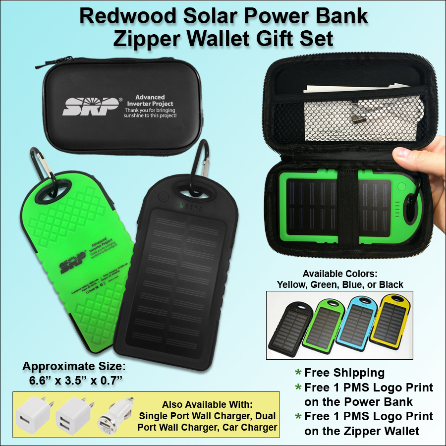 Redwood Solar Power Bank Zipper Wallet Gift Set 5000 mAh