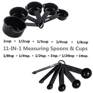 11 In 1 Black Plastic Measuring Cup And Spoon Set With Volume Mark 4