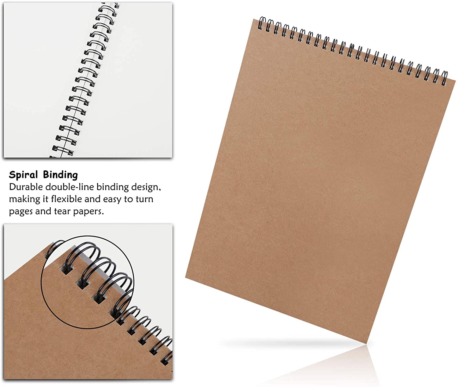 Sketchbook/Sketchpad w/ Spiral Bound Hard Kraft Cover for Art Supplies--30 Sheets 160gsm 8