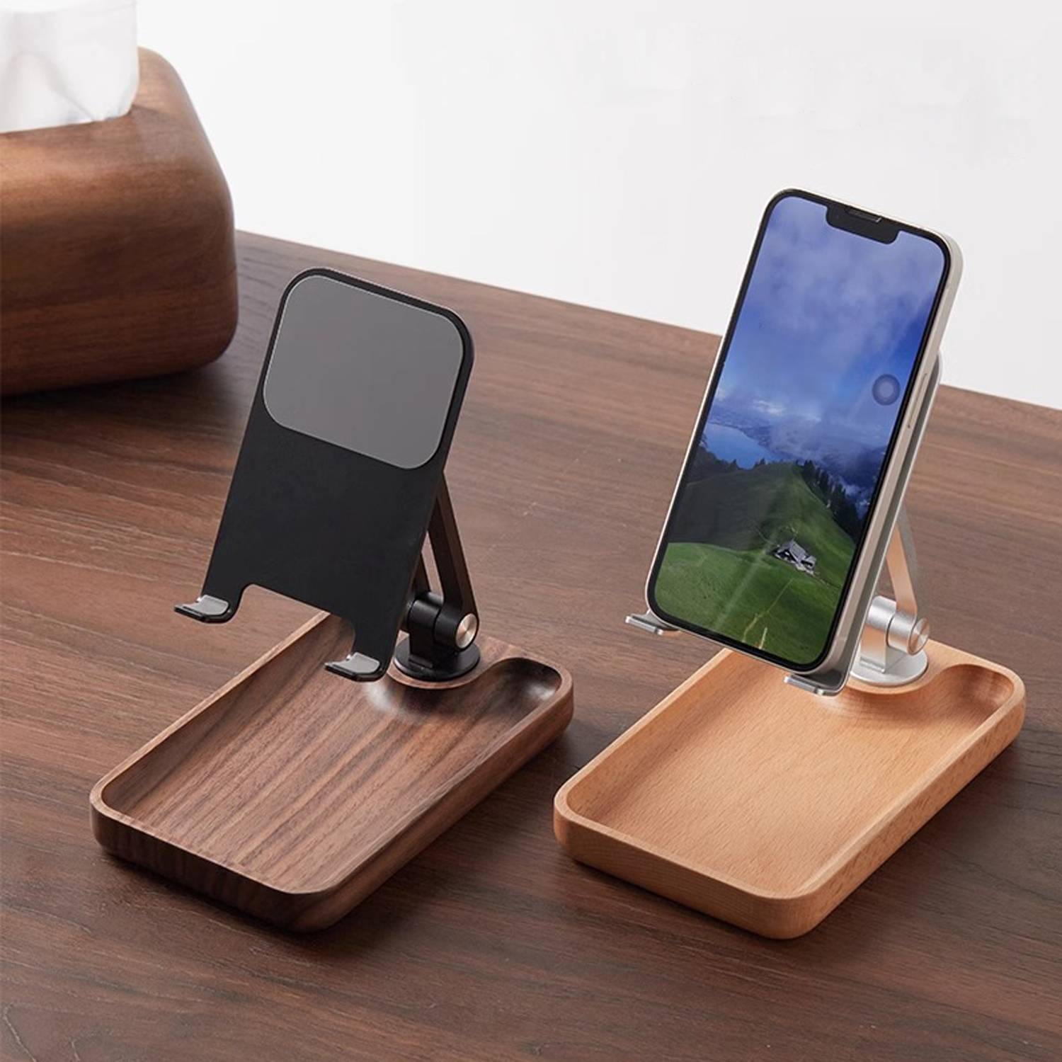 Aluminum Alloy Solid Wood Rotating Folding Phone Holder 3