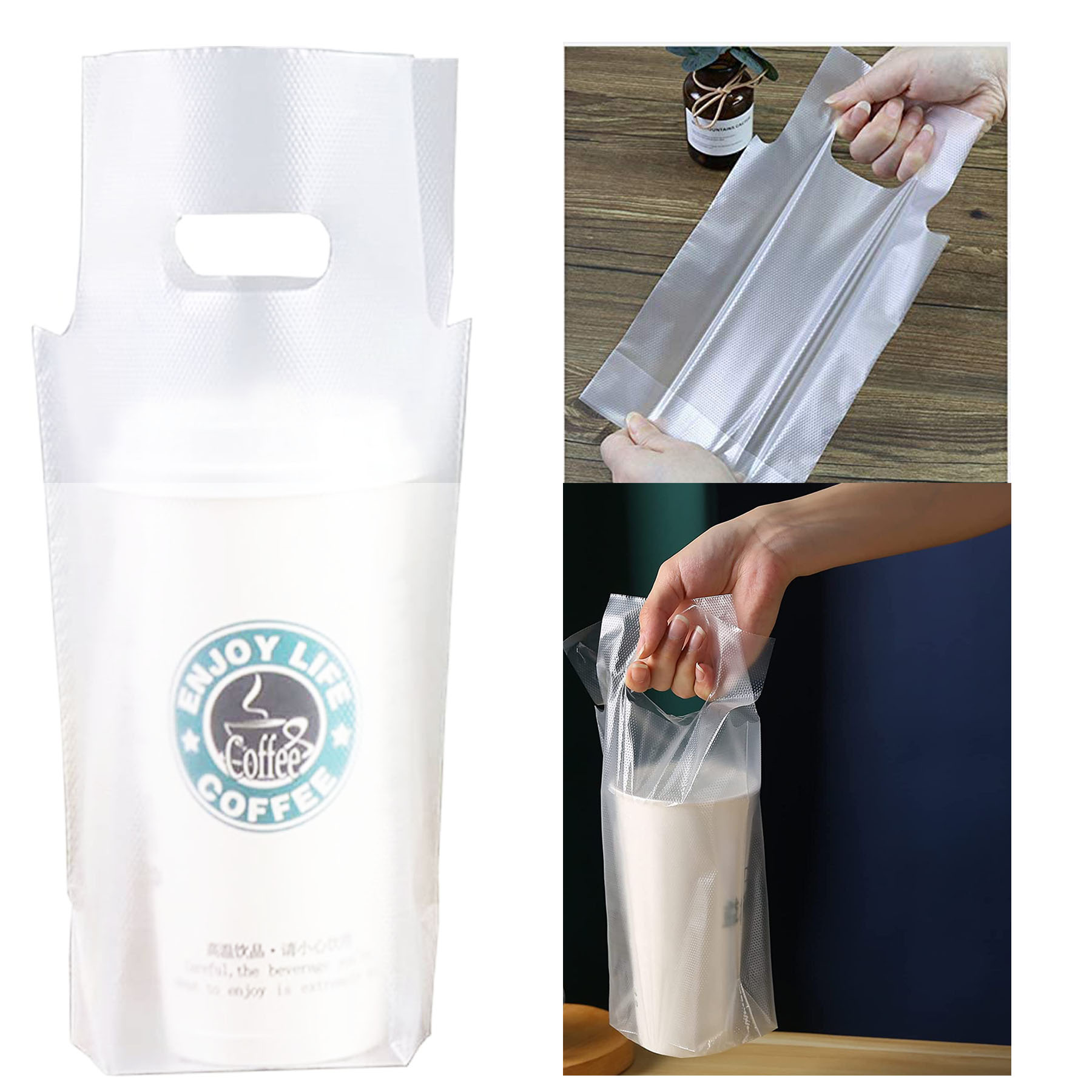 1 Cup Clear Cup Carrier Bag with Handle for Delivery 2