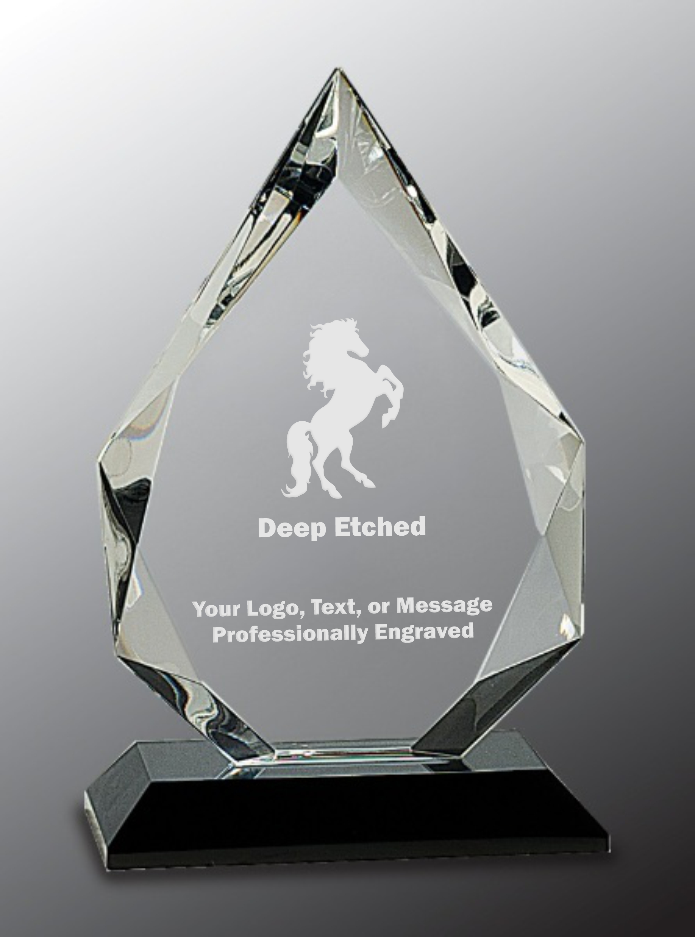 8" Diamond Crystal on Black Pedestal Base Crystal Award