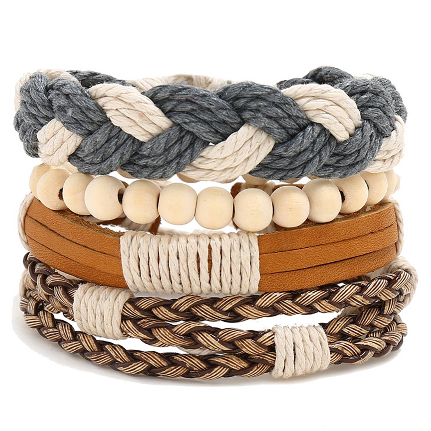 Jute Woven wooden beads men's bracelet 6