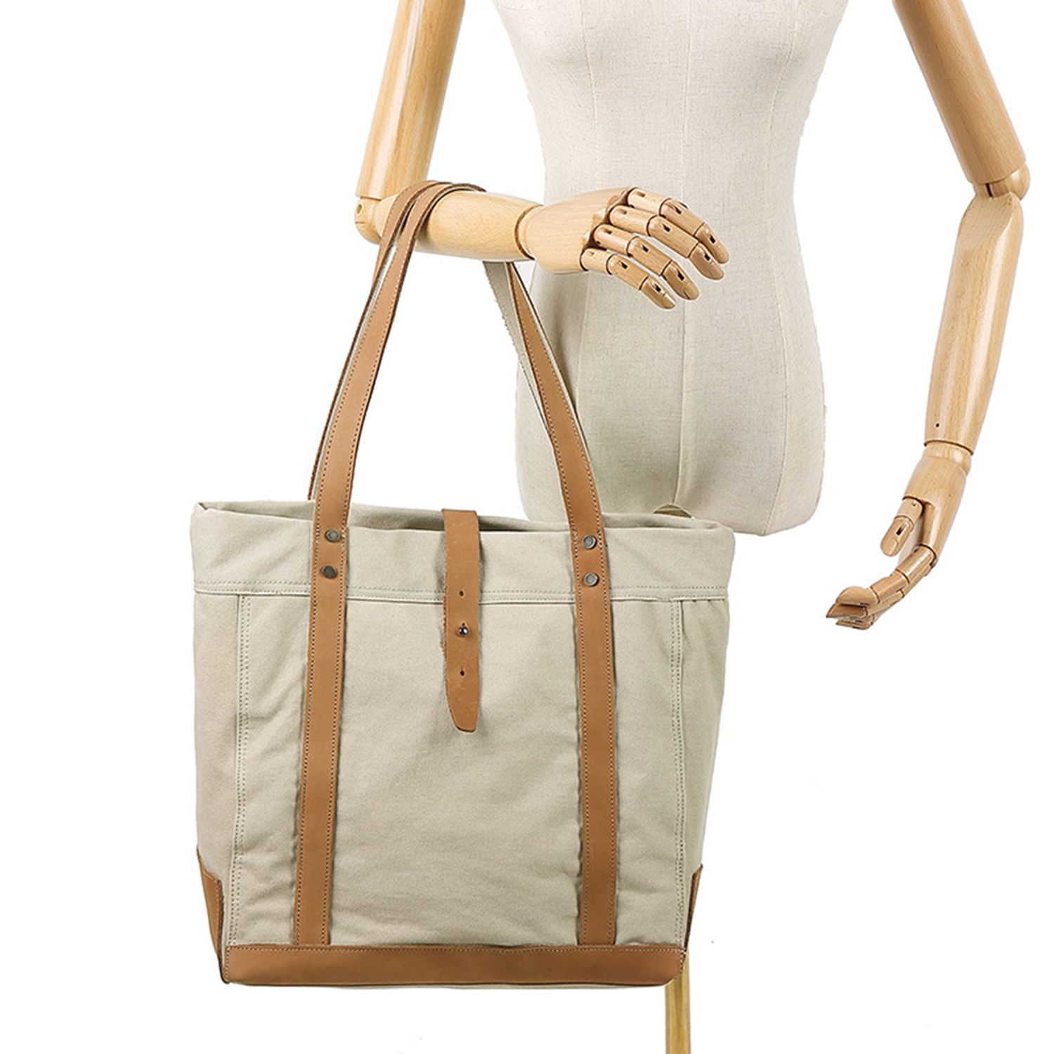 Leather Handle Handbag Waterproof Canvas Bag 1