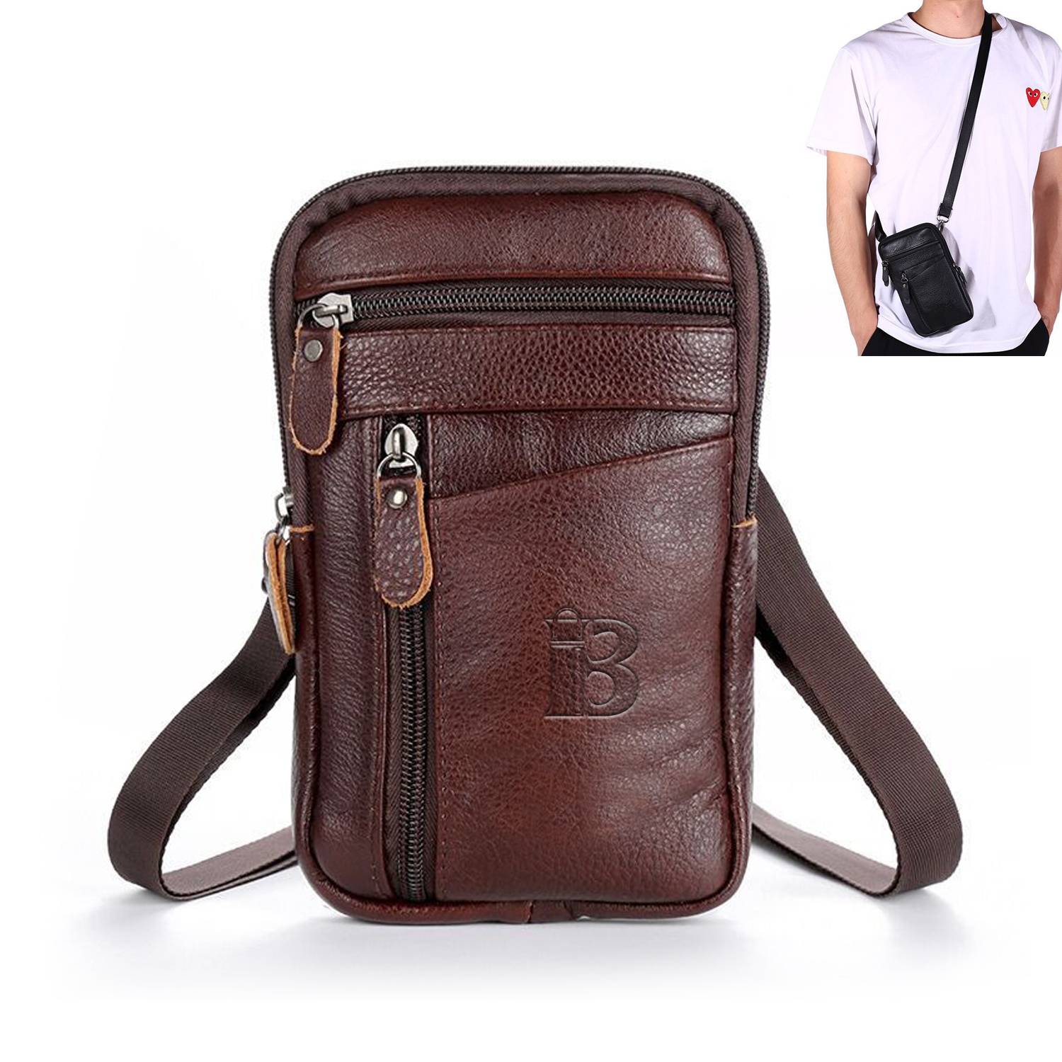 Cowhide Leather Shoulder Crossbody Bag Phone Pouch 7