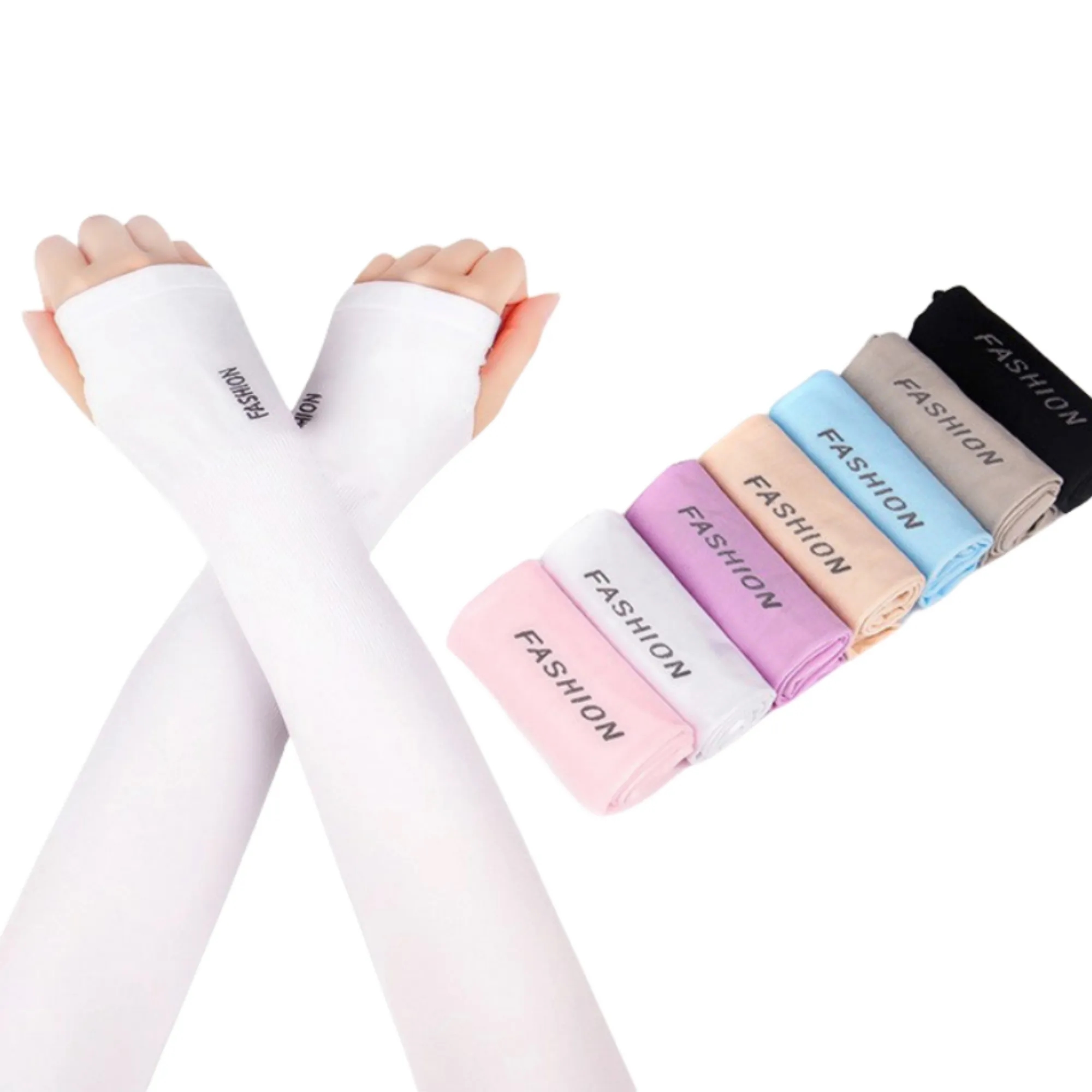 Custom UV Protection Ice Silk Arm Sleeve With Thumb Loop 2