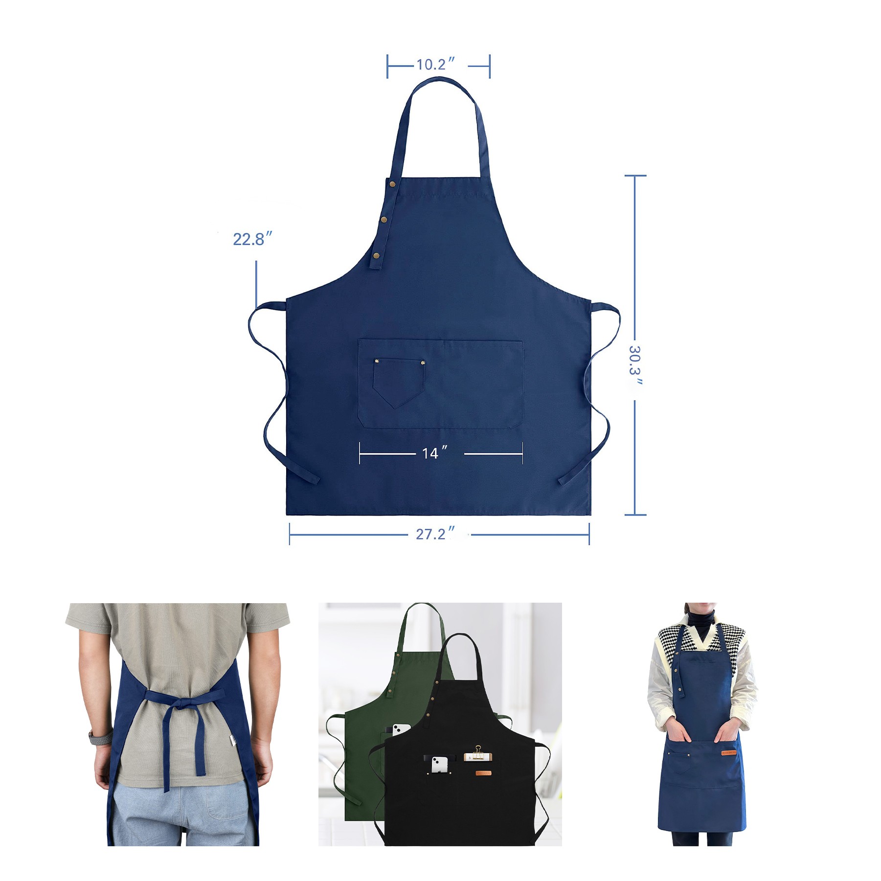 Apron with Adjustable Straps and Large Pockets 3