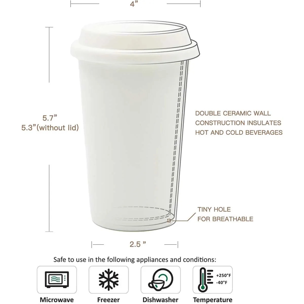 Reusable White Ceramic Travel Coffee Cup with Lid & Sleeve 3