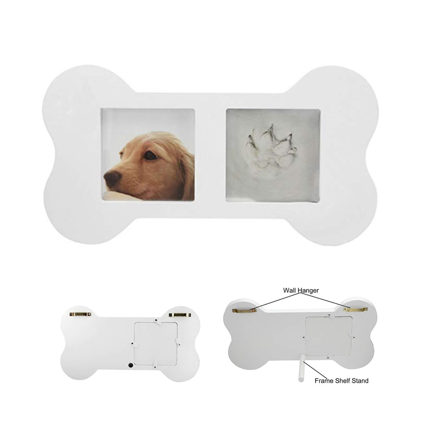Bone Shape Memorial dog Picture Frame with Paw Print Kit 3