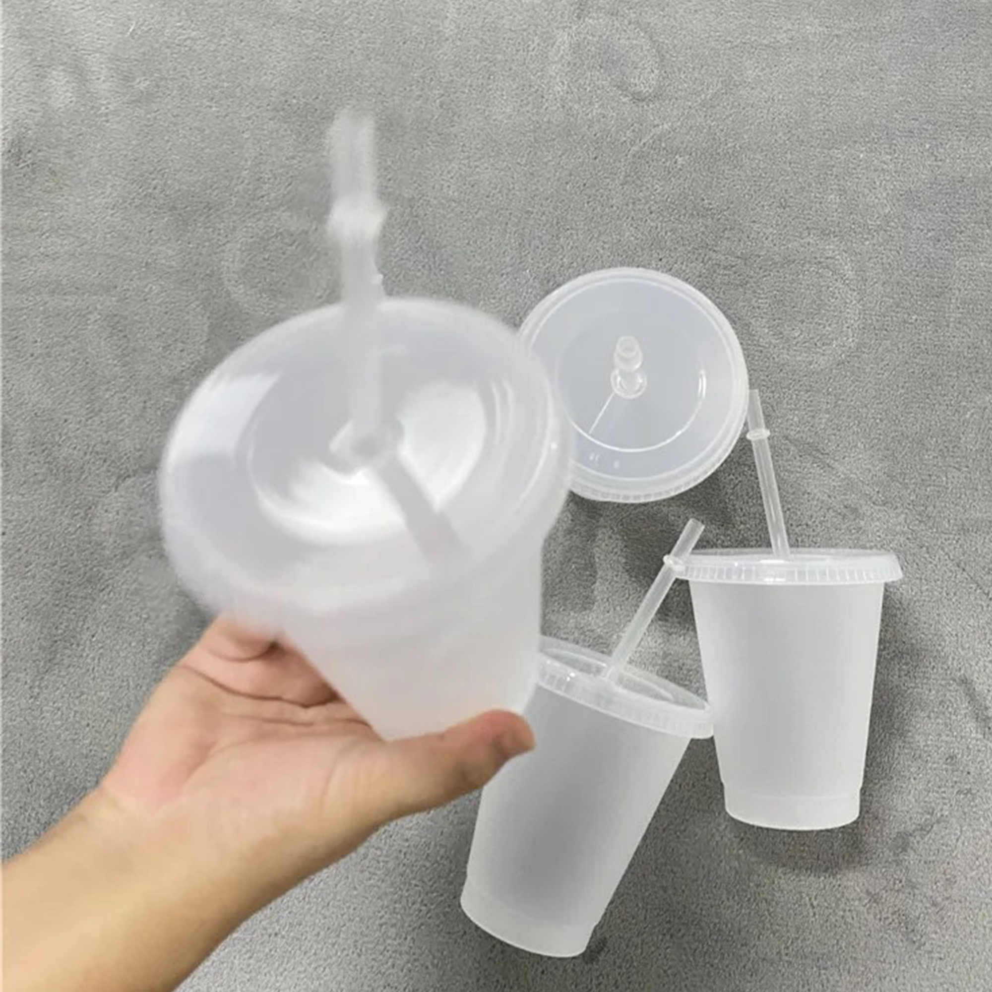 16oz Reusable Frosted Plastic Straw Cup 8