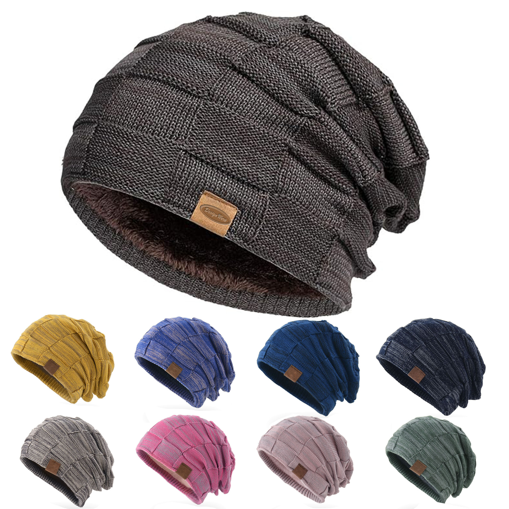 Slouchy Beanie for Men Winter Hats for Guys Lined Knit Warm Thick 2