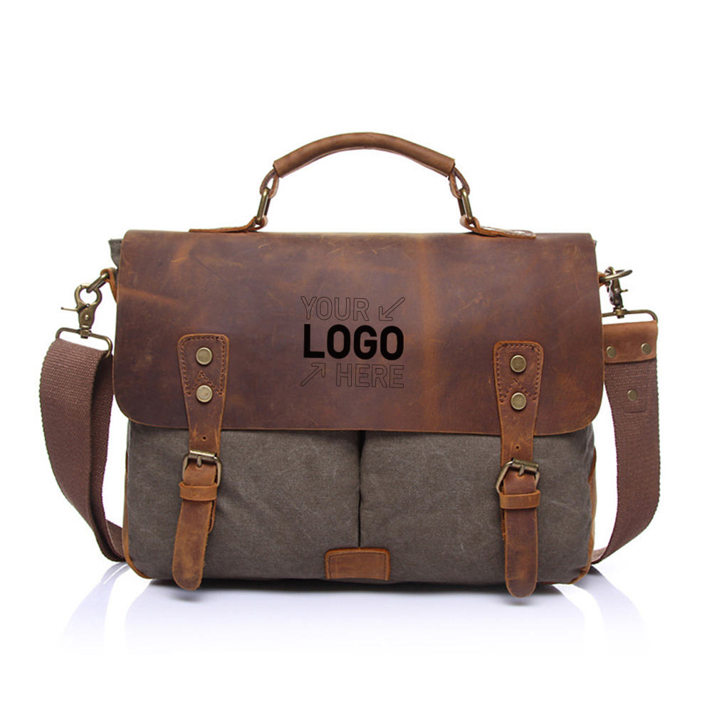 Genuine Leather Canvas Vintage Shoulder Bag 6