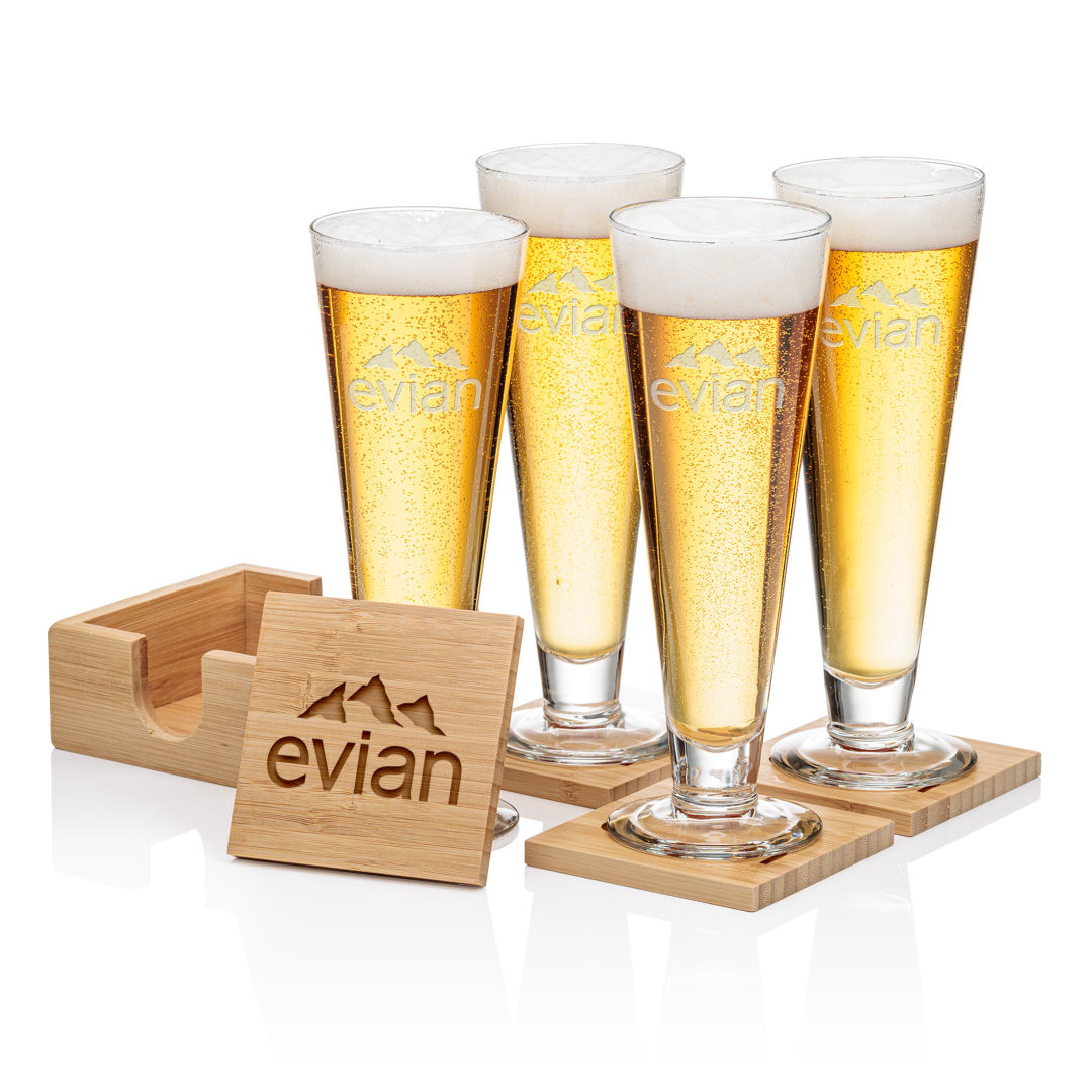 Bamboo Coaster Gift Set - Classic, custom bottle opener with logo imprint 2