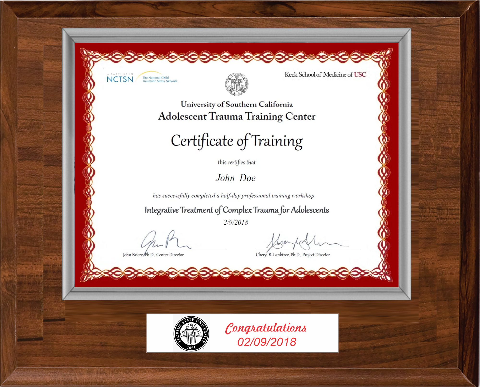 Cherry Finish Certificate Plaque 2