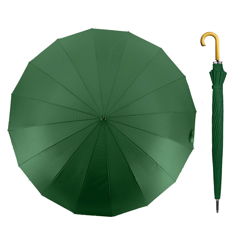 16 Ribs Auto Open Classic Wooden J Handle Cane Stick Golf Rain Umbrellas 6