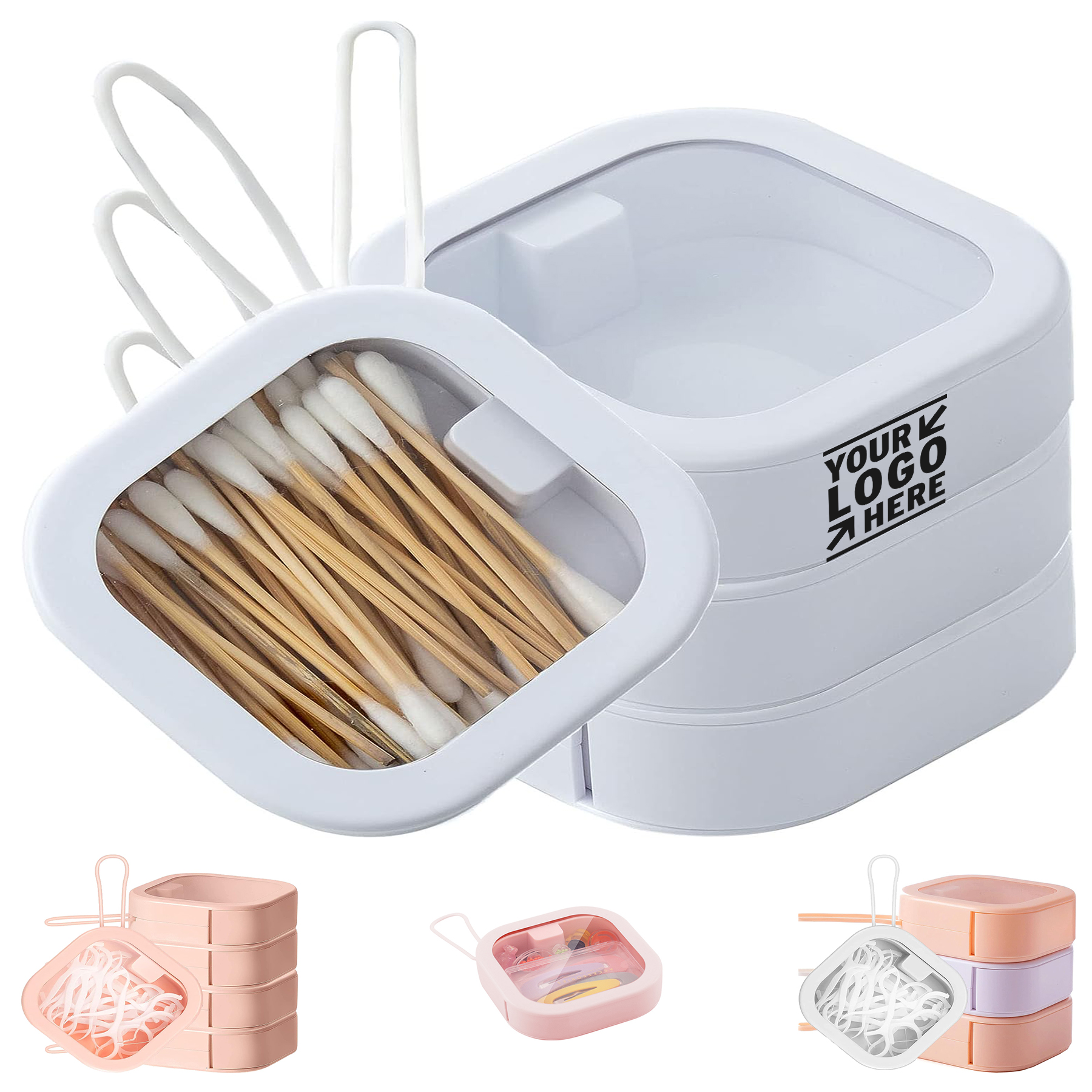 Portable Travel Qtip Holder Hair Tie Bathroom Desktop Storage Organizer Kids Hair Accessory Box 1