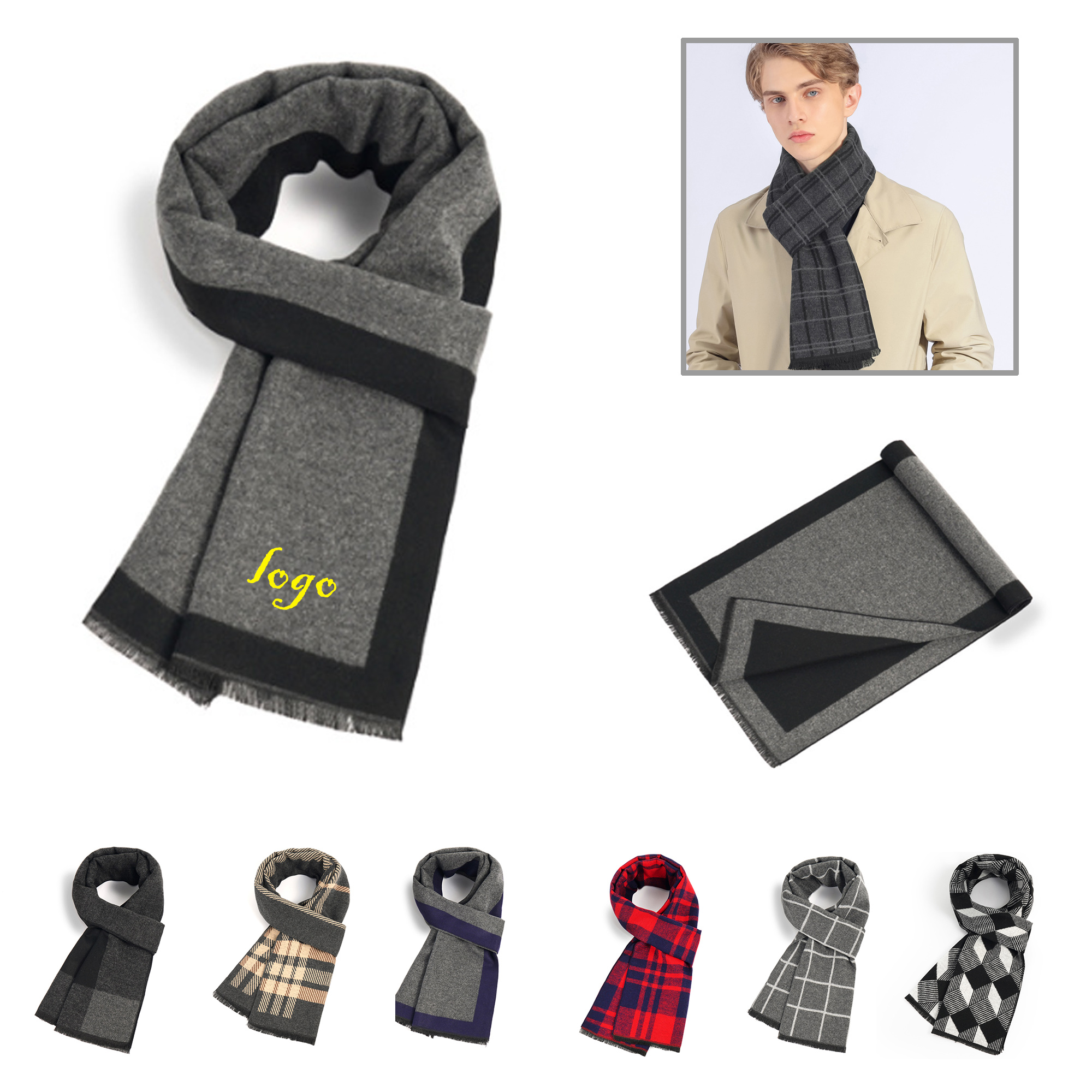 MOQ50 Winter Plaid Soft Faux Cashmere Shawl Scarf 2