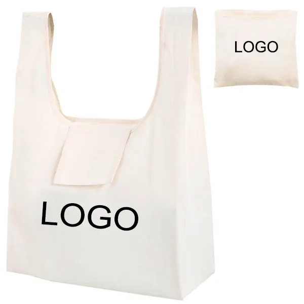 Foldable Cotton Shopping Tote Bag With Pouch, custom tote bag with logo imprint 3