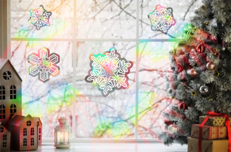 Window Decals - The Snowflake Series Sun Catchers - Holographic Rainbow Window Stickers 4